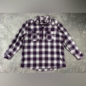 Five Brother Flannel Shirt 1/4 Zip XL Purple Plaid Vintage Workwear Heavy Thick